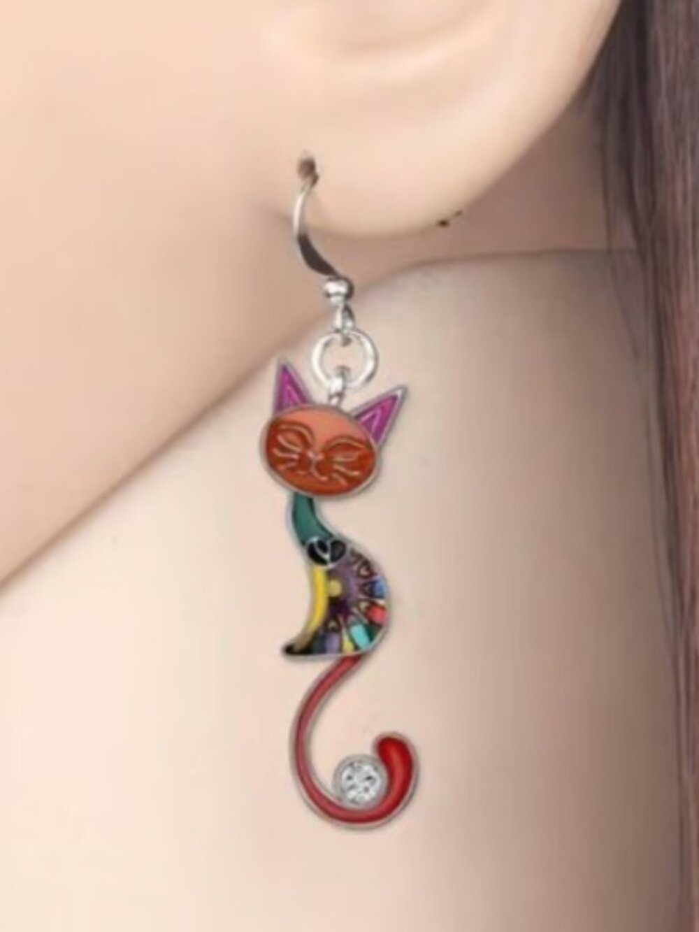 Colorful Cat Dangle Drop Earrings